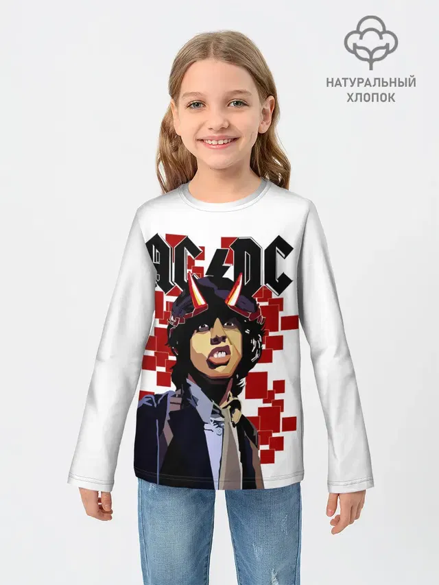 Детский лонгслив с принтом «AC — AC/DC Ангус Янг»