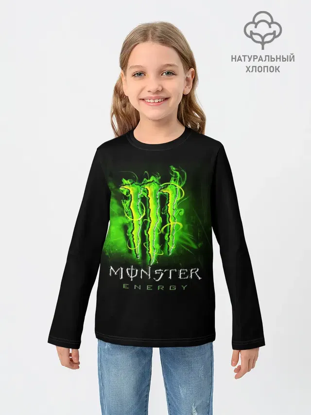Детский лонгслив с принтом «Разные тренды — MONSTER ENERGY NEON — НЕОН»