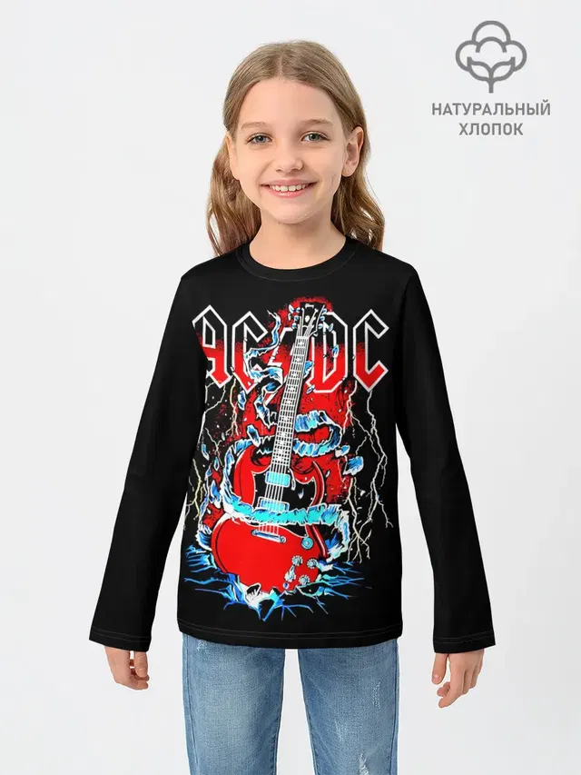 Детский лонгслив с принтом «AC/DC — AC/DC гитара»