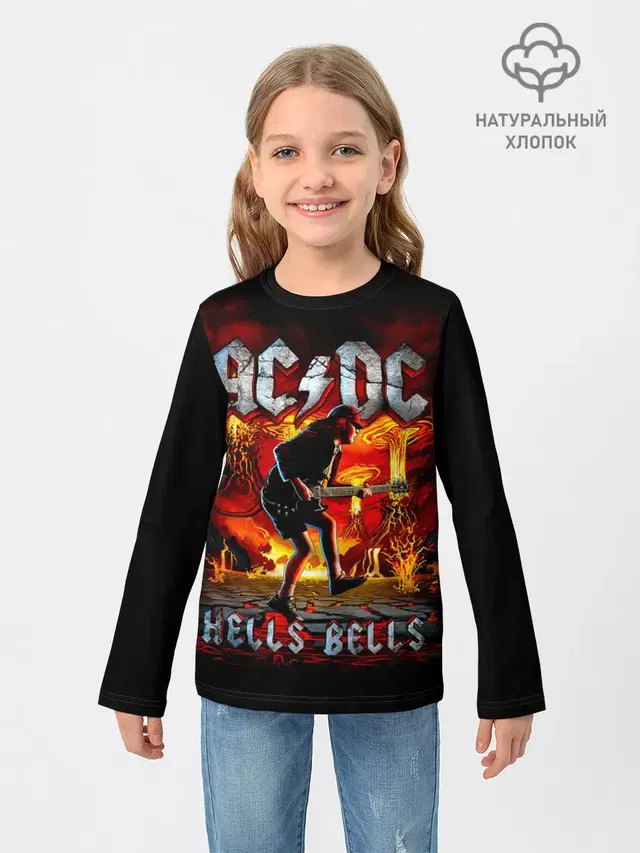 Детский лонгслив с принтом «Volcano — AC/DC HELLS BELLS»