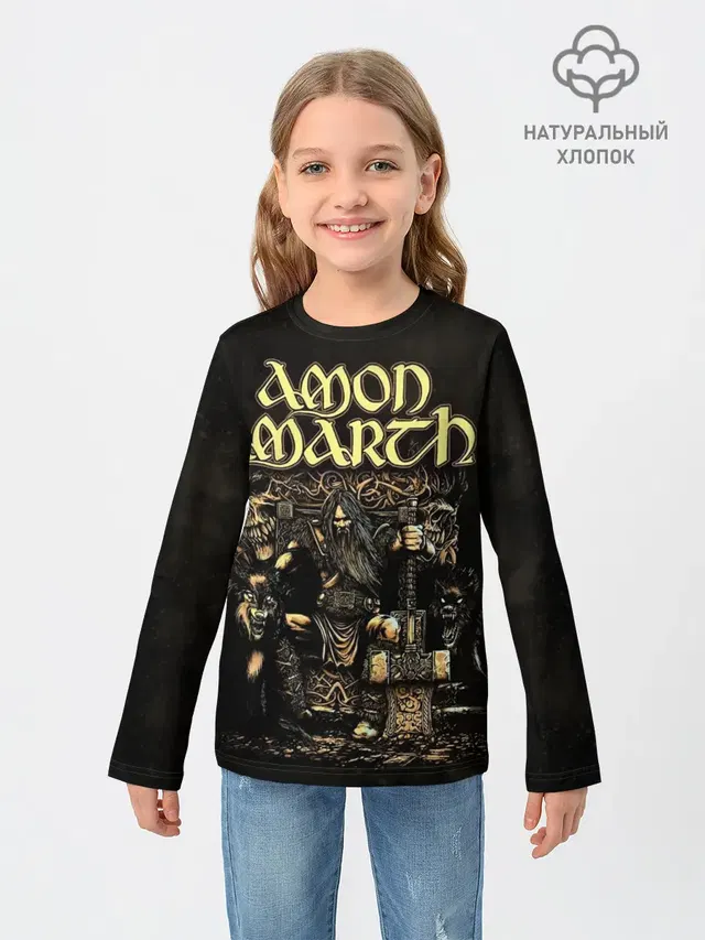 Детский лонгслив с принтом «Разный рок — Amon Amarth»