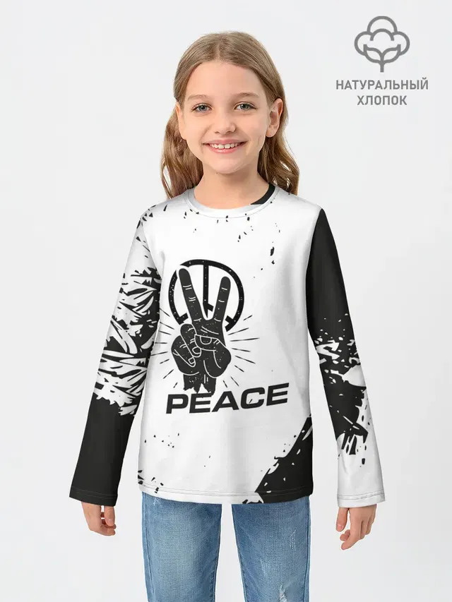 Детский лонгслив с принтом «Хиппи — Peace — Мир»