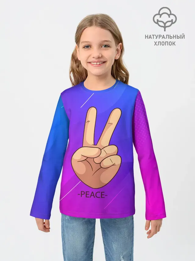 Детский лонгслив с принтом «Хиппи — ВСЕМ МИР — PEACE»