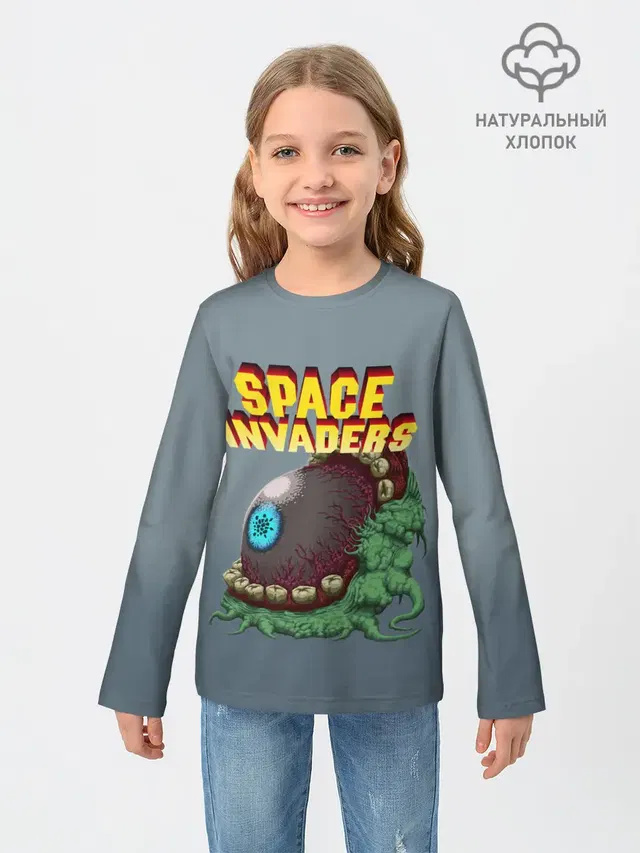 Детский лонгслив с принтом «Retro gaming — Boss — Space Invaders — Old game»