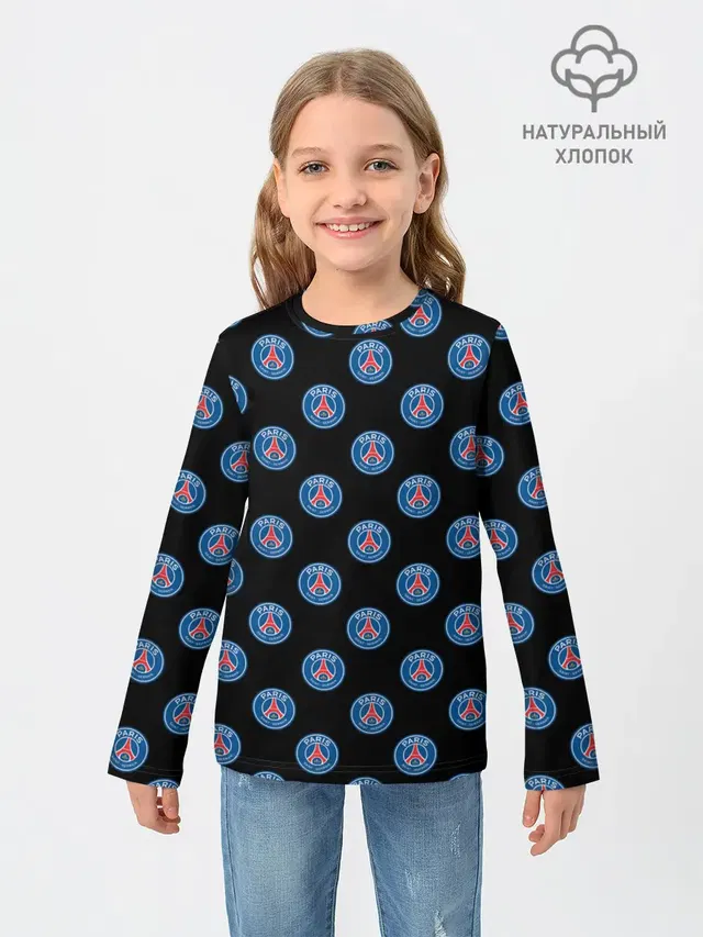Детский лонгслив с принтом «ПСЖ — ПСЖ ПАТТЕРН — PSG PATTERN»