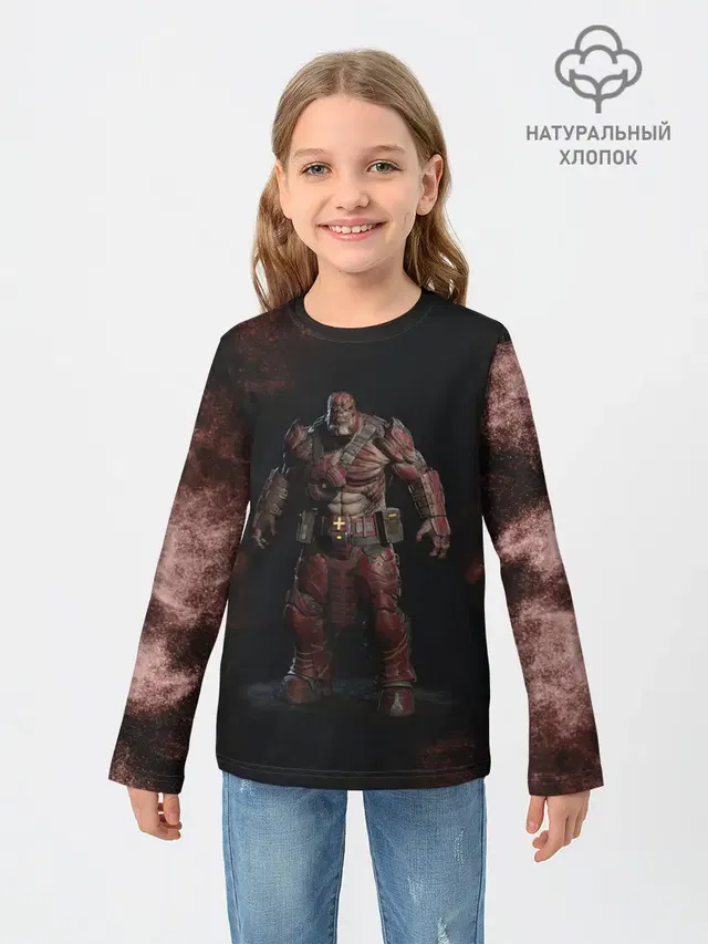 Детский лонгслив с принтом «Gears of War — NPC — ШЕСТЕРЕНКИ — ЛОГО»