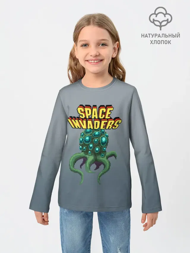 Детский лонгслив с принтом «Space Invaders — Old game»