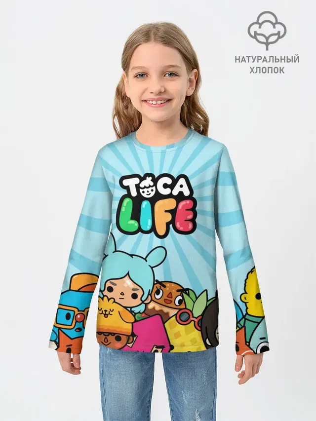 Детский лонгслив с принтом «Toca Boca — Toca boca life»