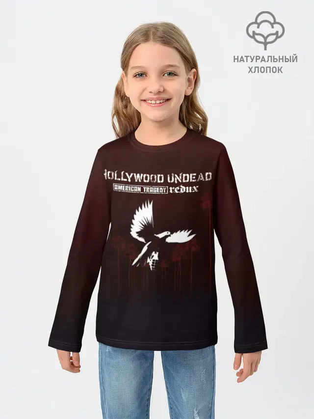 Детский лонгслив с принтом «American Tragedy Redux — American Tragedy Redux - Hollywood Undead»