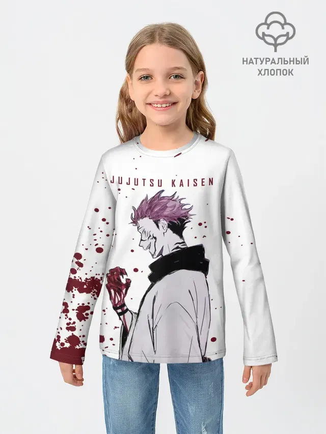 Детский лонгслив с принтом «Магическая битва — Ryomen Sukuna Jujutsu Kaisen»