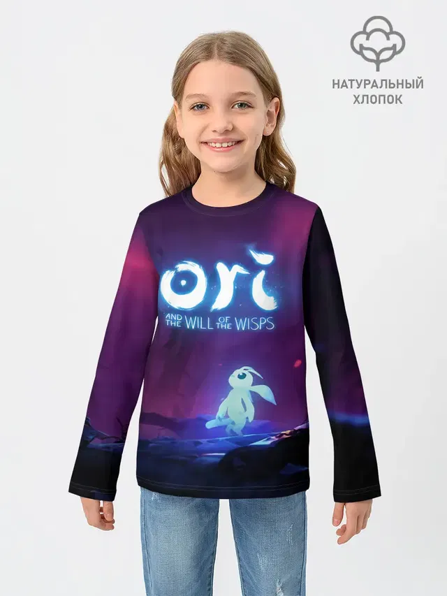 Детский лонгслив с принтом «Ori and the will of the wisps — Ori — Ори»