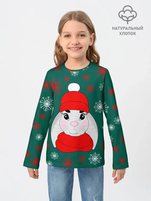 зимний кролик и снежинки