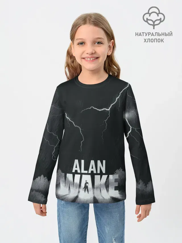 Детский лонгслив с принтом «Alan Wake Dark Place — Dark Place»
