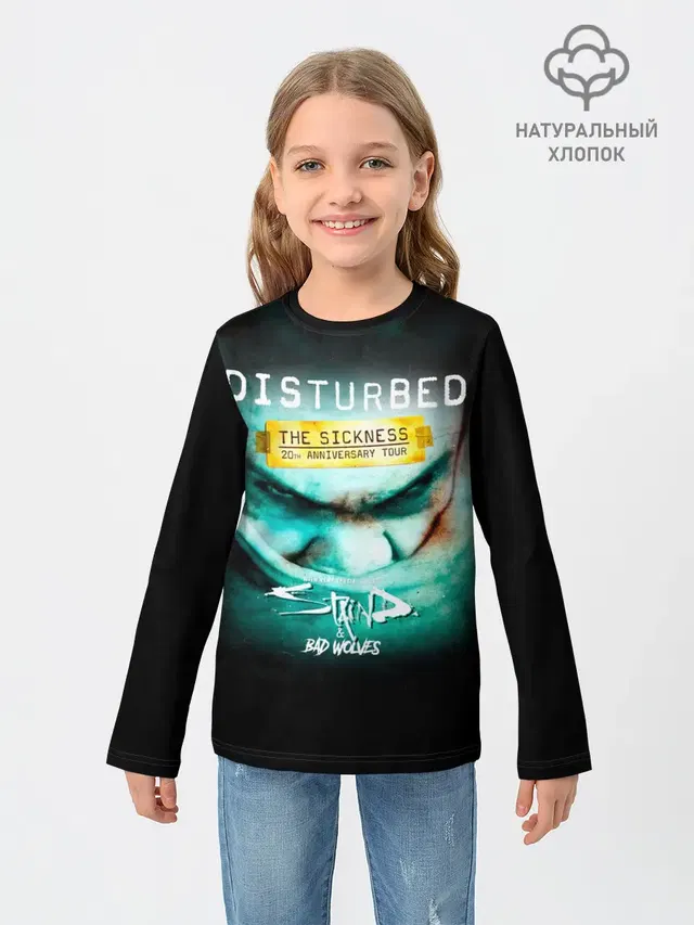 Детский лонгслив с принтом «Disturbed — The Sickness - Disturbed»