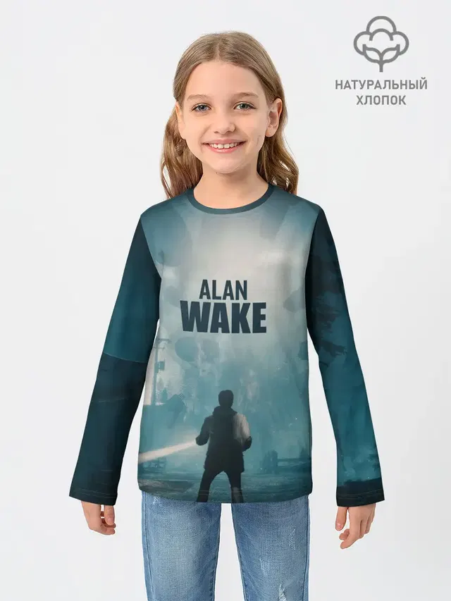 Детский лонгслив с принтом «Alan Wake — Алан Уэйк арт»
