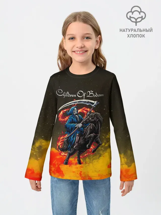 Детский лонгслив с принтом «Children of Bodom — Skeleton on a horse»