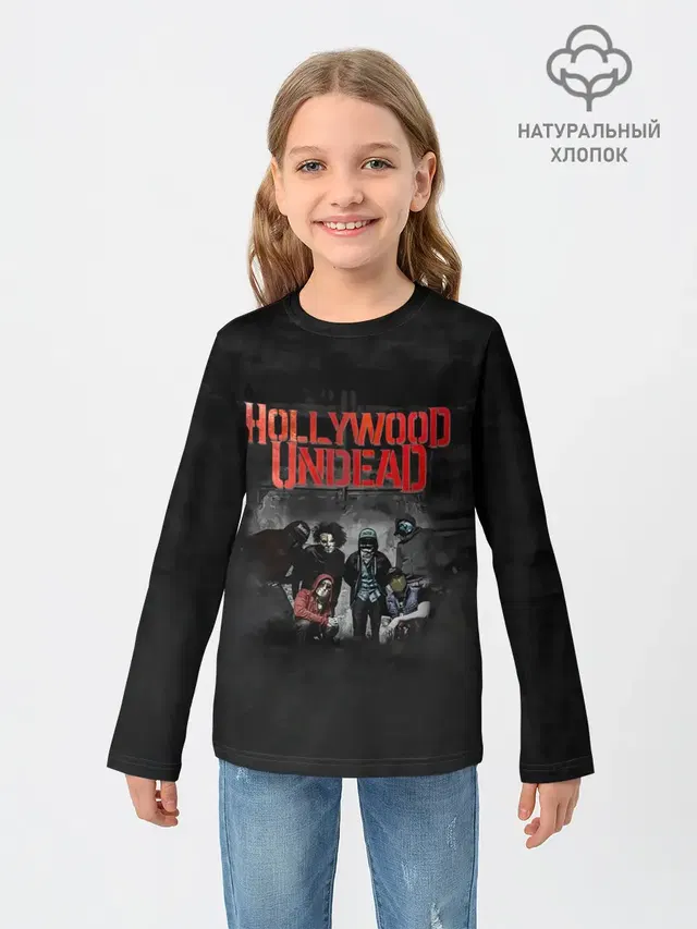 Детский лонгслив с принтом «Hollywood Undead - Голливудская нежить»