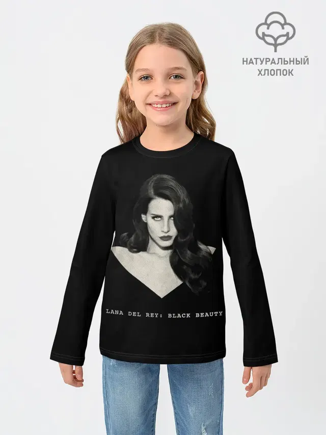 Детский лонгслив с принтом «Lana Del Rey — Black beauty»