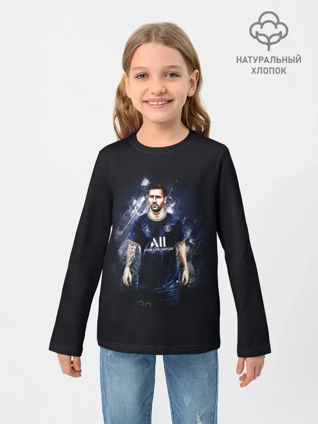 Детский лонгслив с принтом «ПСЖ — Lionel Messi Paris Saint-Germain»