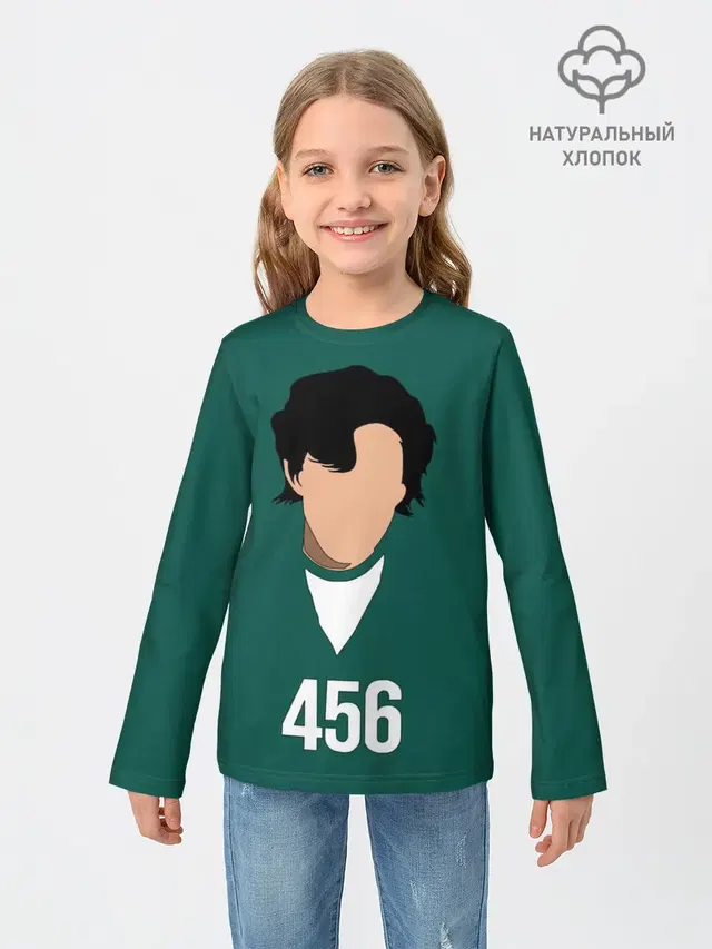 Детский лонгслив с принтом «Игра в кальмара — Номер 456 || Игра в кальмара»