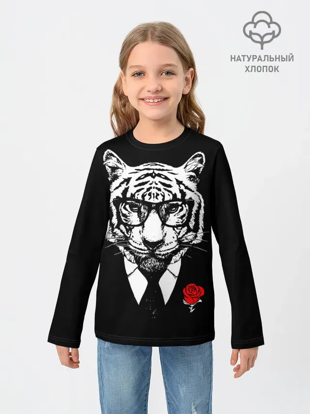 Тигр с красной розой