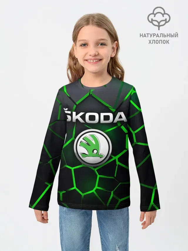 Детский лонгслив с принтом «Skoda — Skoda 3D плиты с подсветкой»