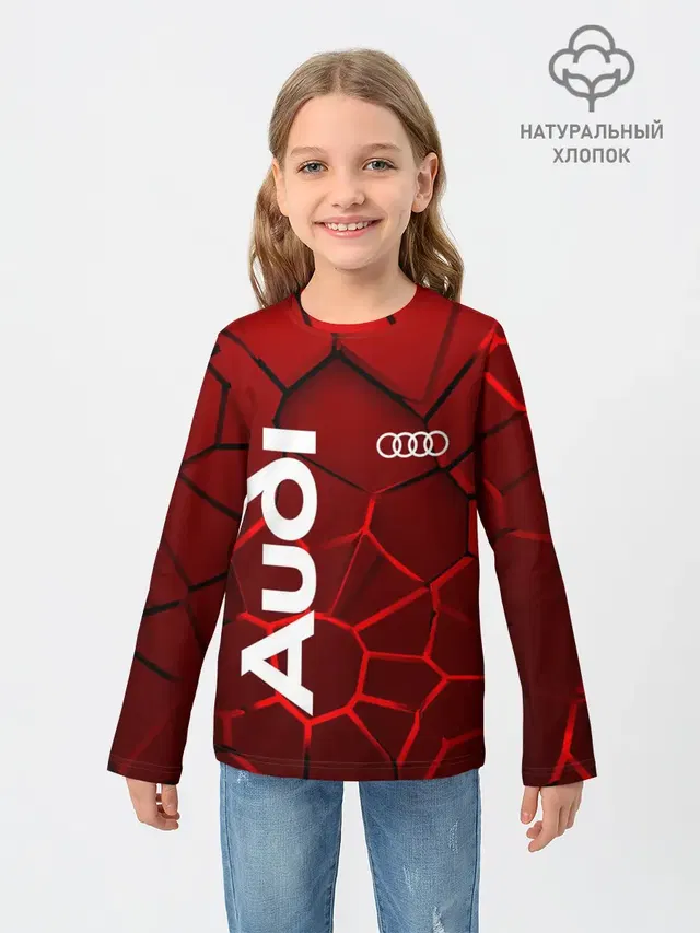 Детский лонгслив с принтом «Audi — АУДИ - 3D плиты с подсветкой»