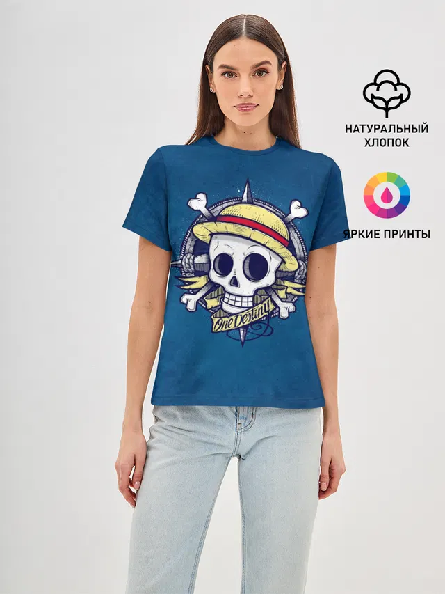 Женская базовая футболка с принтом «Ван Пис — Straw hat pirates»
