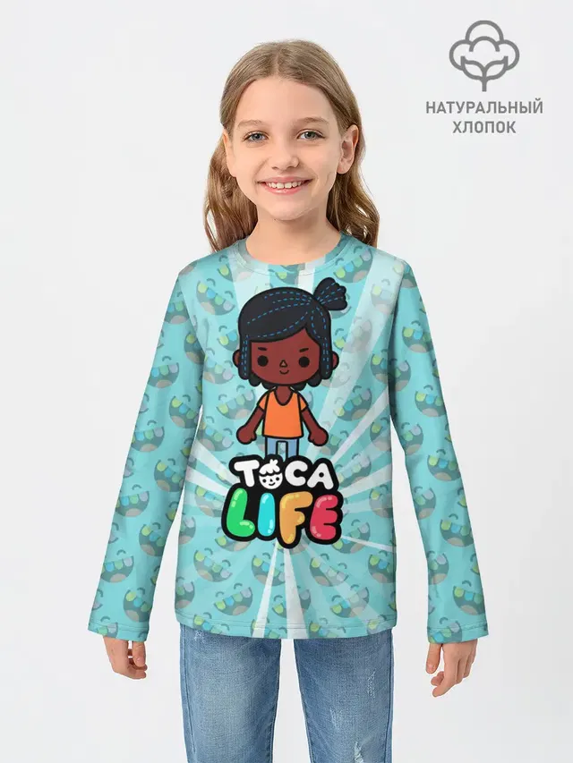 Детский лонгслив с принтом «Toca Boca — Toca Life World»