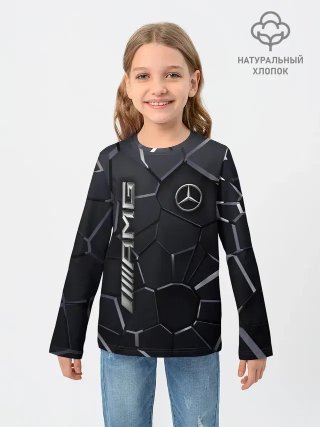 Детский лонгслив с принтом «Mercedes AMG 3D плиты»