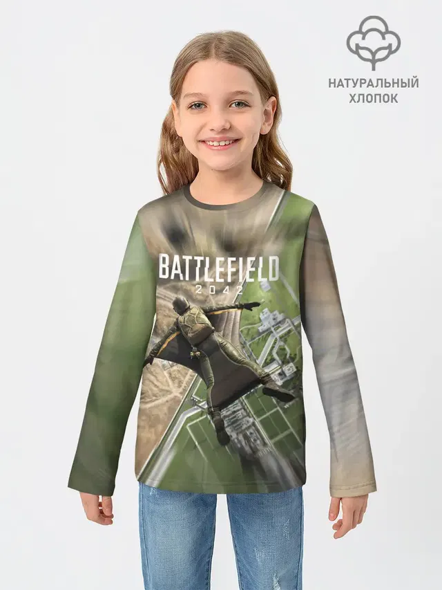 Детский лонгслив с принтом «Высадка Battlefield 2042»