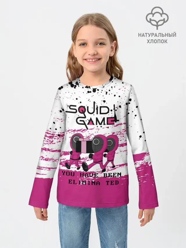 Детский лонгслив с принтом «Игра в кальмара — Squid Game - Вы были исключены.»