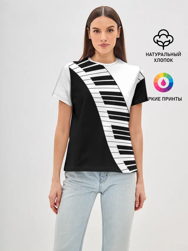 Женская базовая футболка с принтом «Другие — Piano — Пианино»