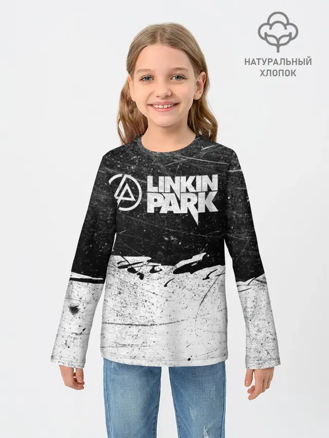 Детский лонгслив с принтом «Rock music — Линкин Парк Лого Рок ЧБ — Linkin Park Rock»