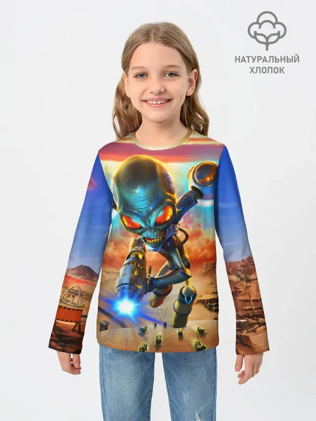 Детский лонгслив с принтом «Destroy all Aliens»