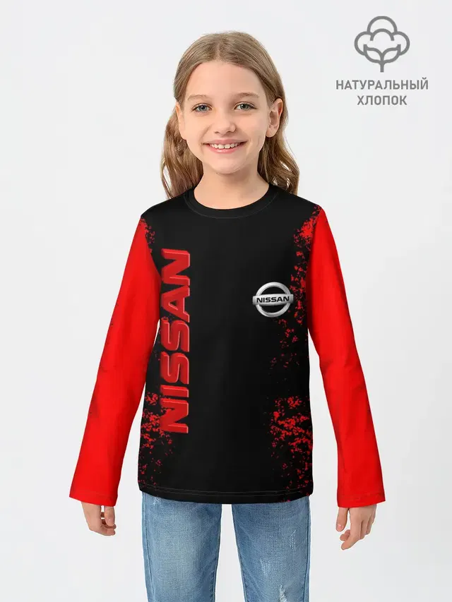 Детский лонгслив с принтом «Nissan — NISSAN RED»