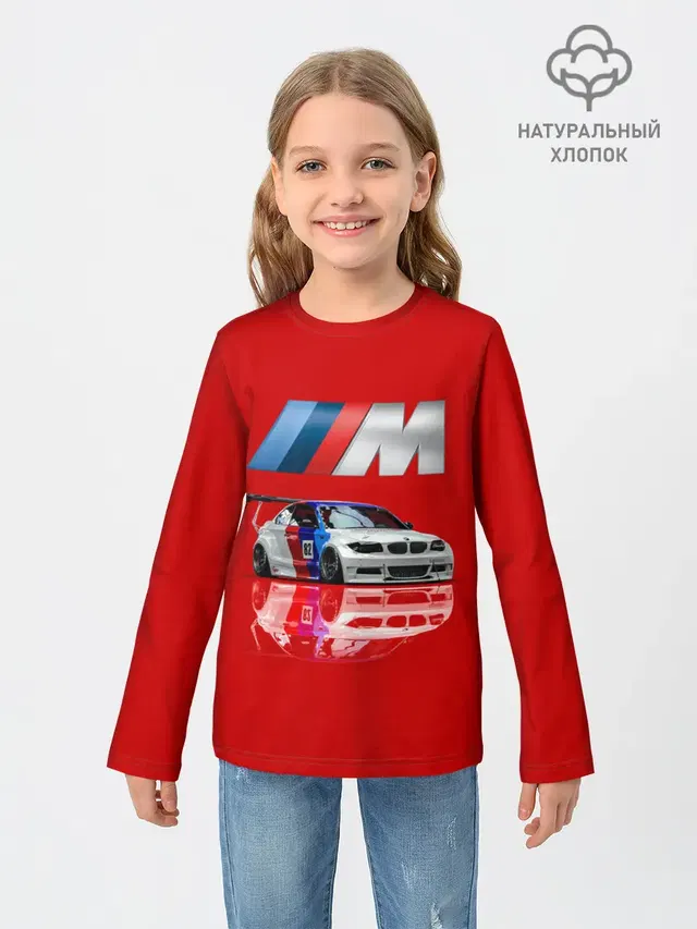 Детский лонгслив с принтом «BMW — МКА ПУШКА ГОНКА»