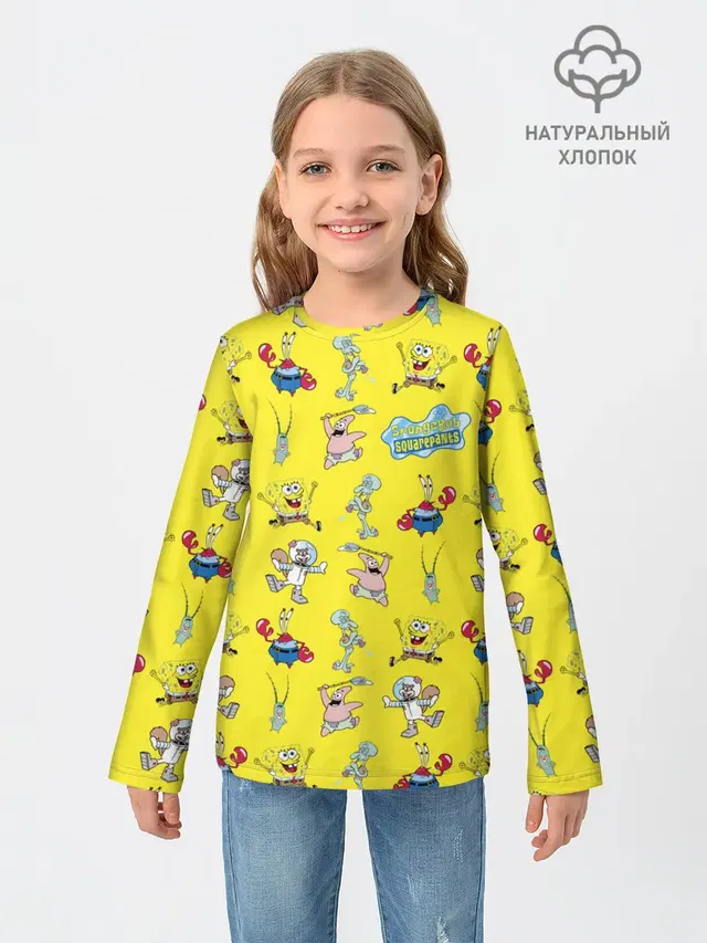 Детский лонгслив с принтом «Губка Боб — SpongeBob pattern»