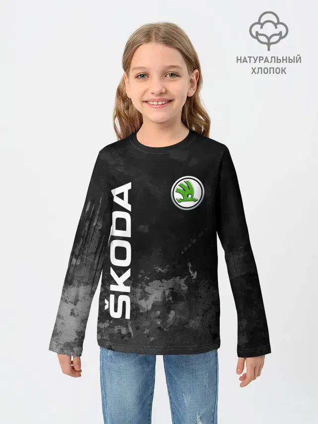 Детский лонгслив с принтом «Skoda — SKODA АВТО»