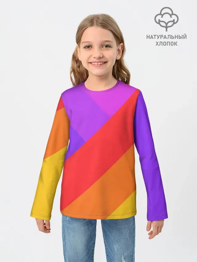 Детский лонгслив с принтом «Текстуры — РАДУЖНАЯ ГЕОМЕТРИЯ — RAINBOW GEOMETRY»