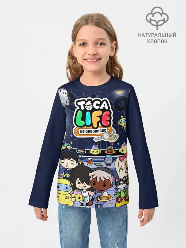 Детский лонгслив с принтом «Toca Boca — TOKA LIFE ПЕРСОНАЖИ»