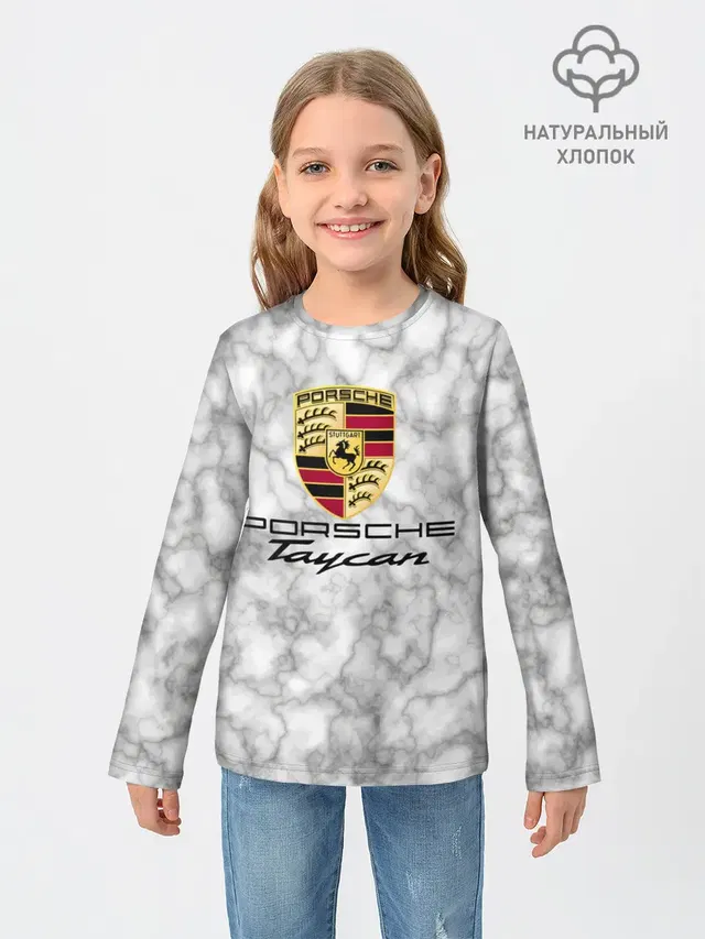 Детский лонгслив с принтом «Porsche Taycan — [Porsche Taycan] - Как у Литвина»