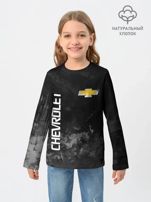 Детский лонгслив с принтом «Bowtie logo — Chevrolet, gray»