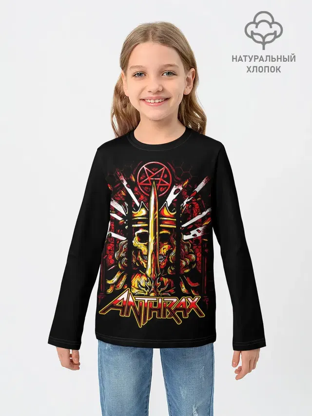 Детский лонгслив с принтом «Anthrax - For All Kings»
