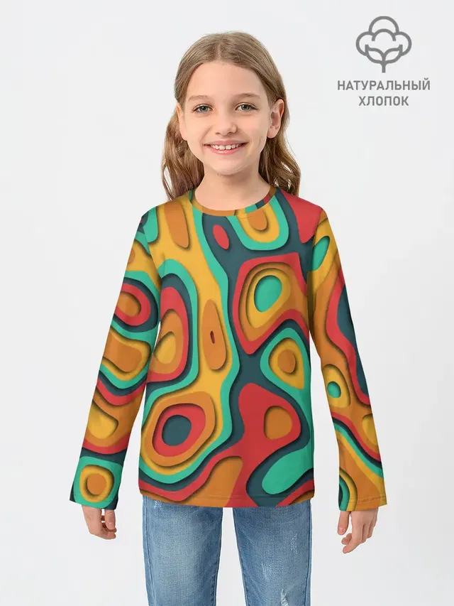 Детский лонгслив с принтом «Абстракция — 3D узор Color»