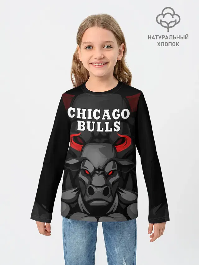 Детский лонгслив с принтом «НБА — CHICAGO BULLS ЯРОСТНЫЙ БЫК»