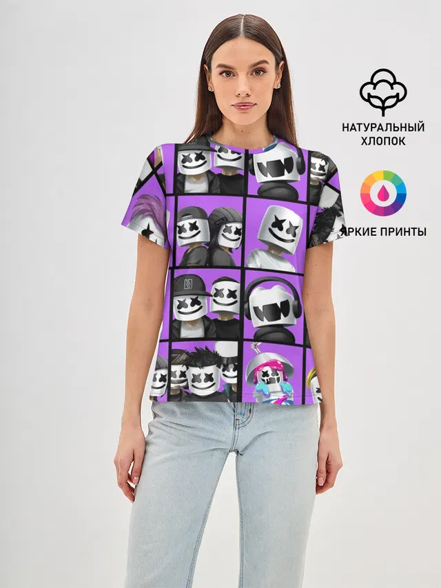 Женская базовая футболка с принтом «Marshmello Style»