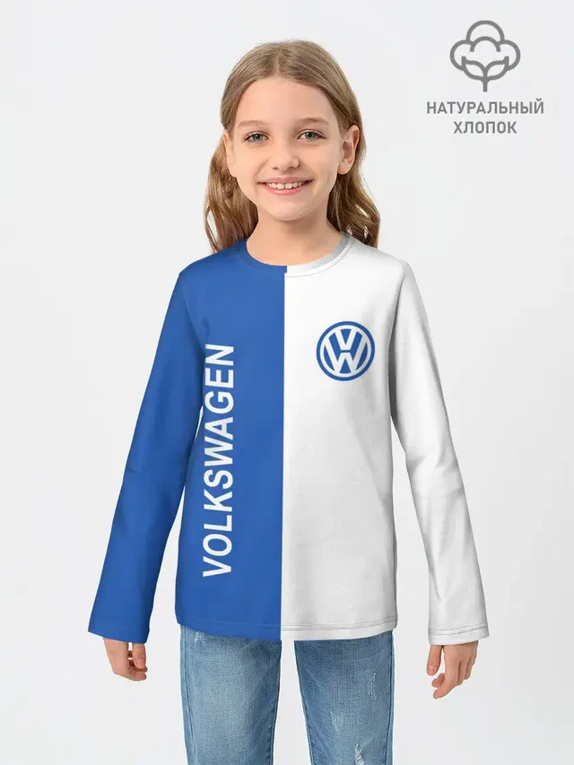 Детский лонгслив с принтом «Volkswagen — Volkswagen, ФОЛЬКСВАГЕН»