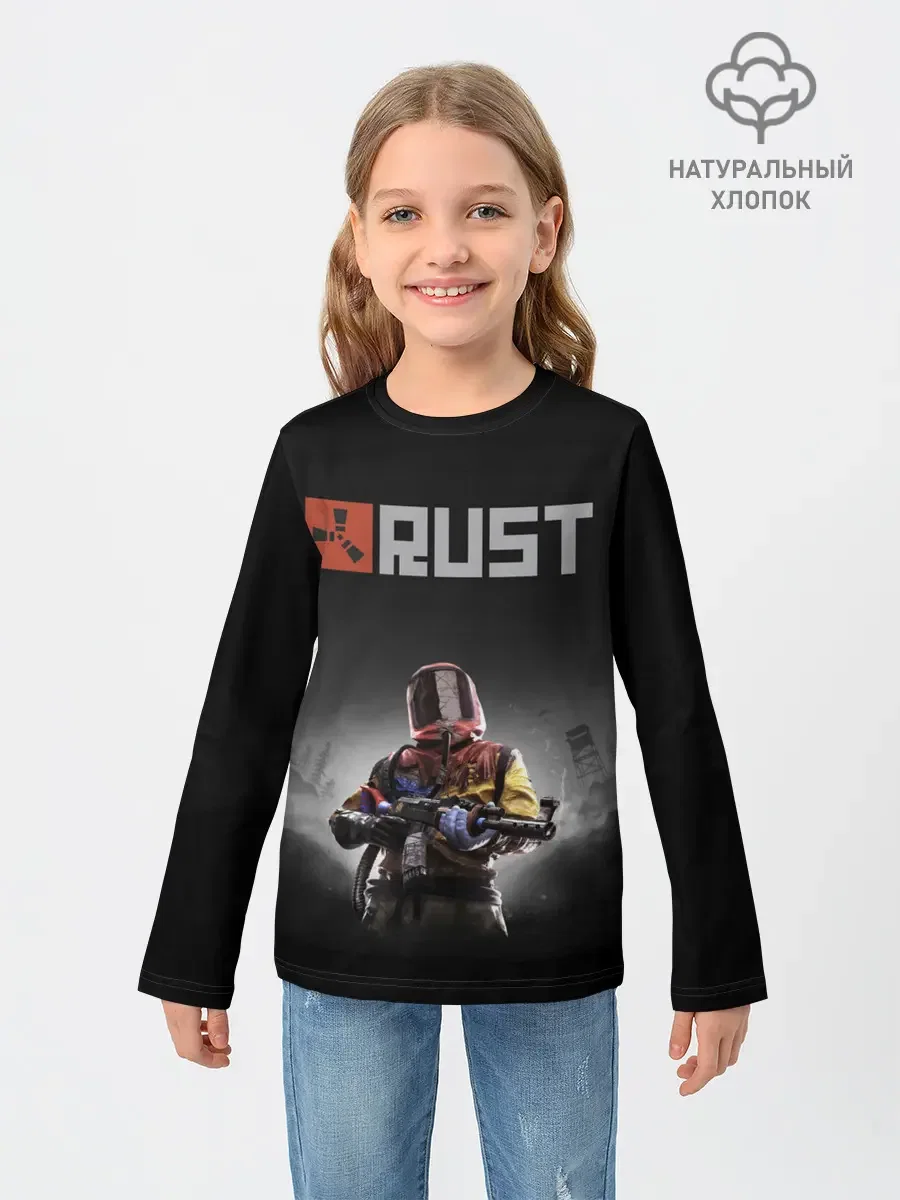 Детский лонгслив с принтом «Rust — Работяга из Раста», вид спереди