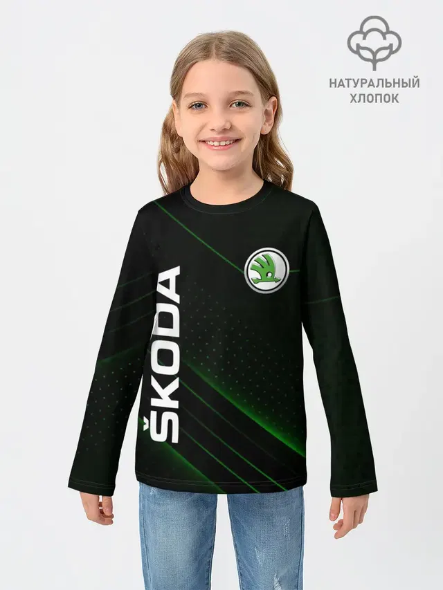 Детский лонгслив с принтом «Skoda — Шкода, авто»